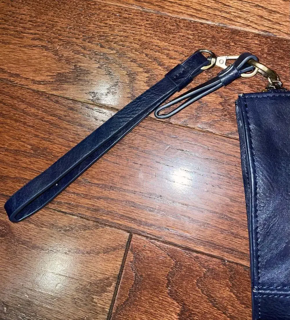 Joy Susan Navy Vegan Leather Wristlet Clutch Minimalist Everyday Bag